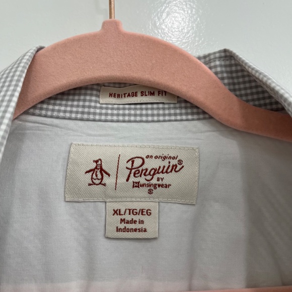 Original Penguin Short Sleeve Button Down Mens Shirt - Tan/Grey Gingham - XL - Picture 2 of 8